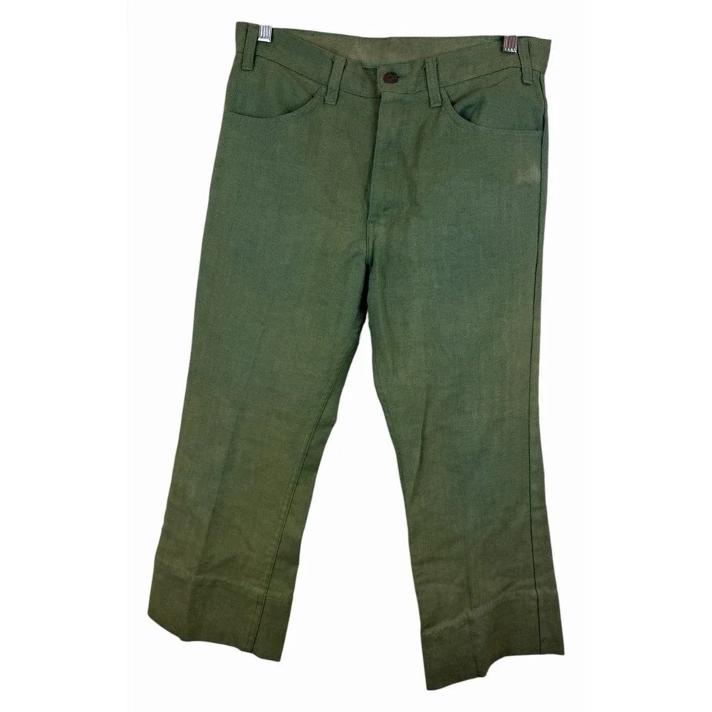 Vintage Big E Levi Sta-Prest Forrest Green‎ Pants RARE Size 32 Capri Wide Leg